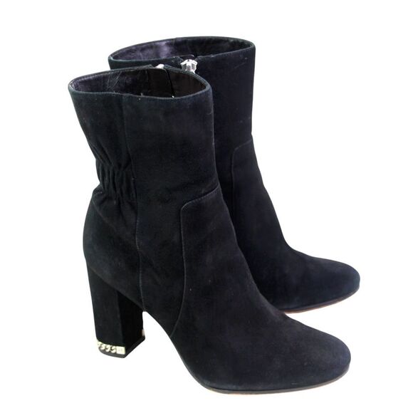 Michael Michael Kors BLACK REAL LEATHER SUEDE HIGH HEEL ROUND TOE ANKLE BOOTS 7M - Picture 7 of 16